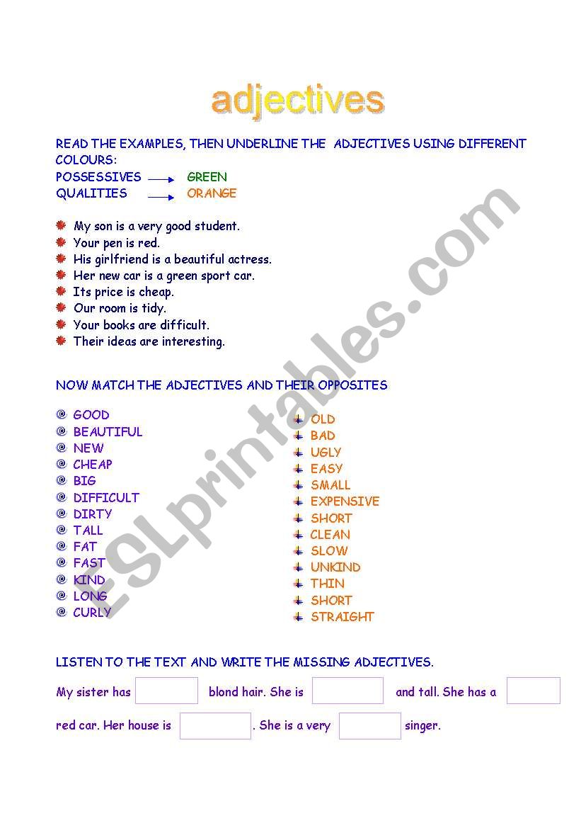 Adjectives worksheet