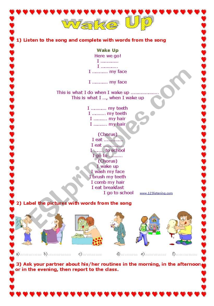 Song:Daily routines worksheet
