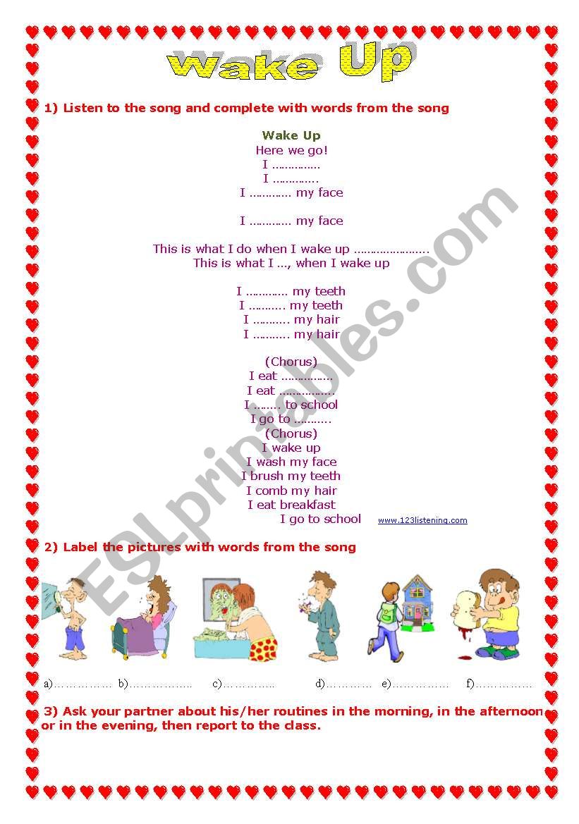 Song:Daily routines worksheet