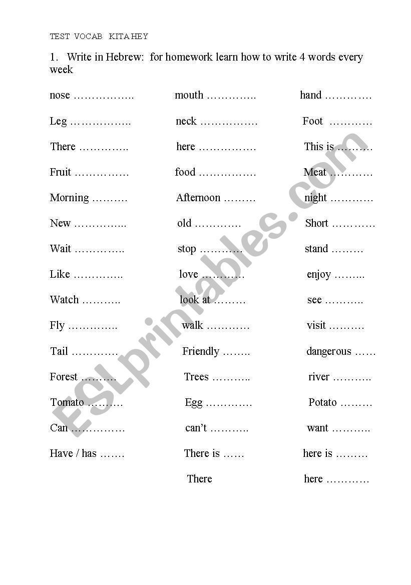 general vocabulary test young learners