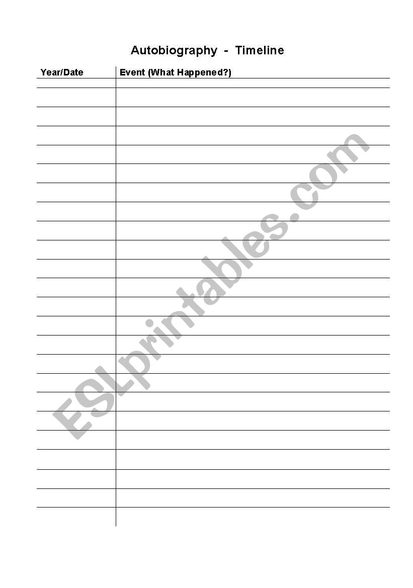 Autobiography Time Line worksheet