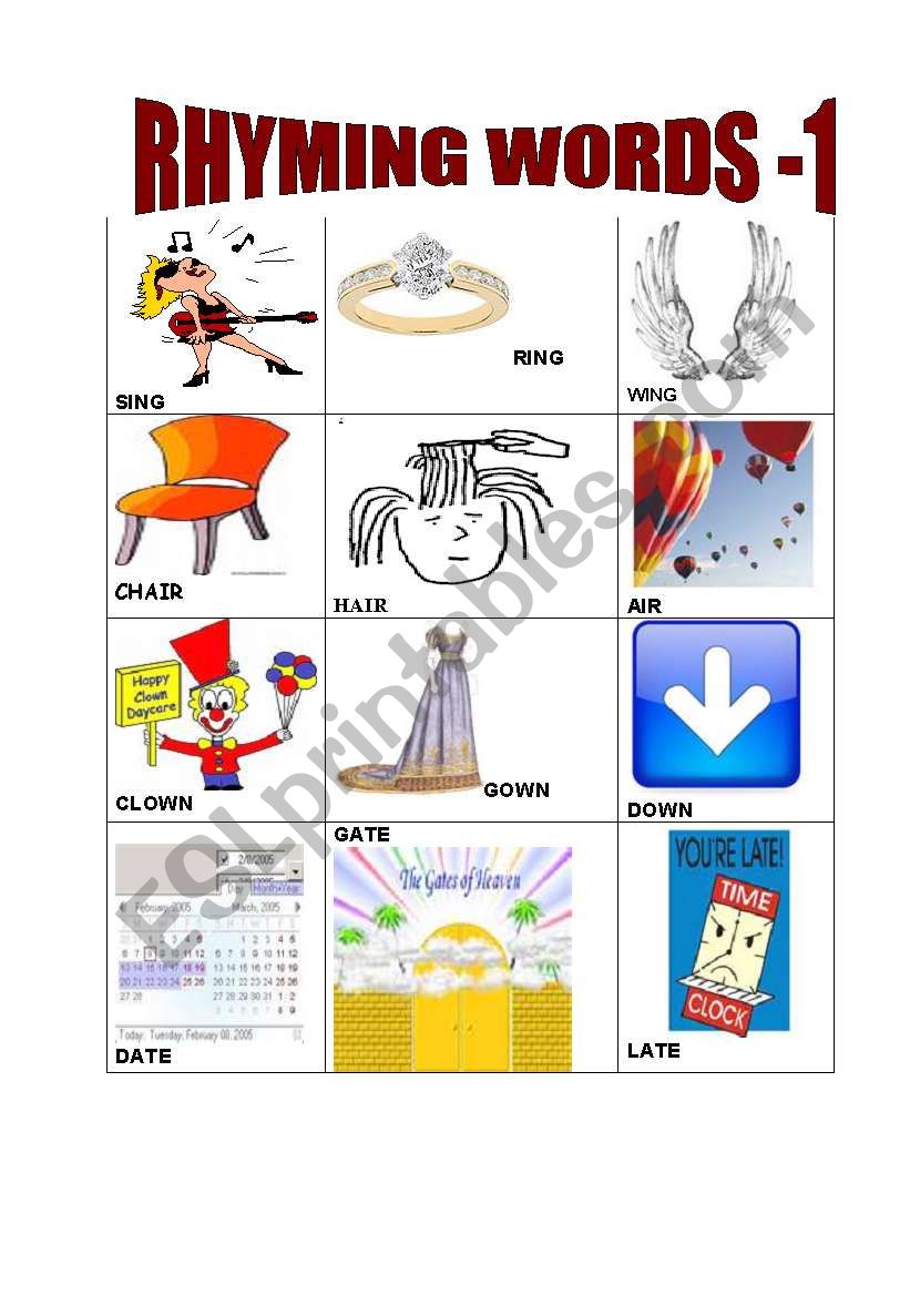 RHYMING WORDS (PART I) worksheet