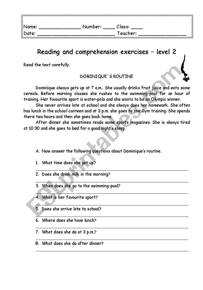 Daily Routine - comprehension worksheet