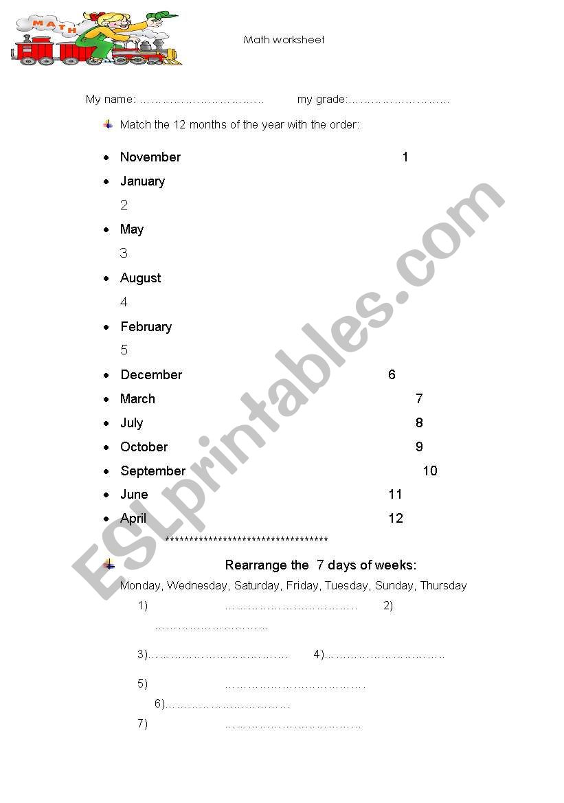 12 months in a year worksheet 