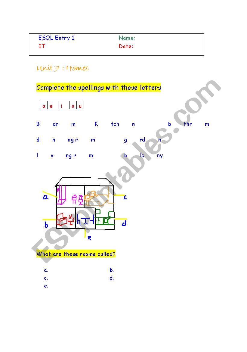 Homes workpack worksheet