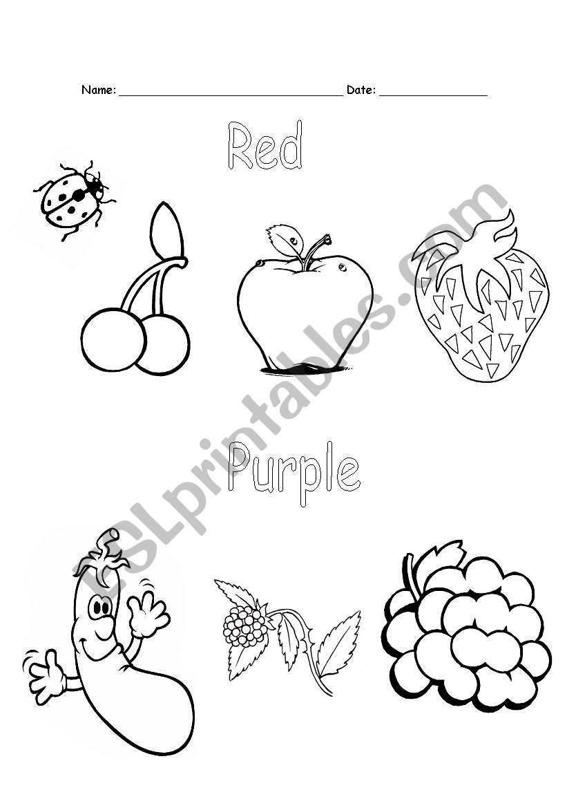 Colours: red and purple worksheet