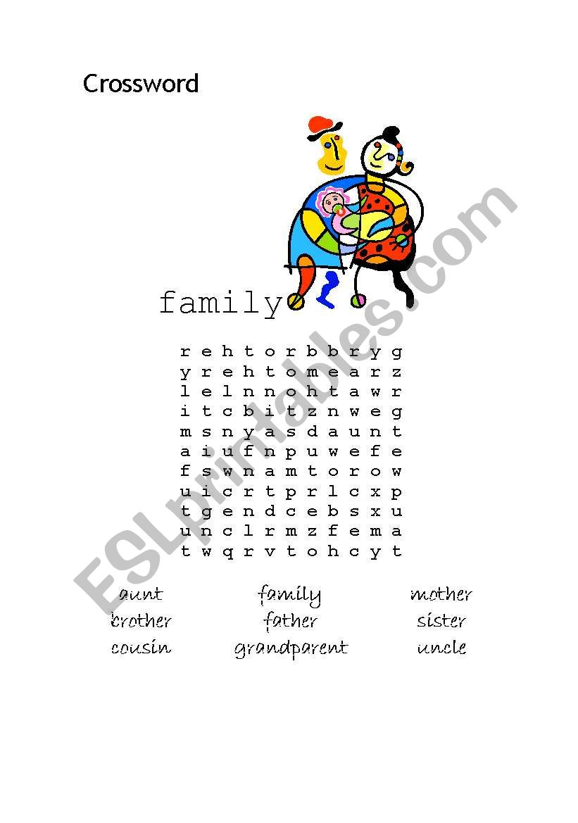 family wordsearch worksheet