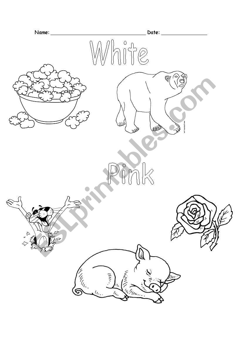 Colours: white and pink worksheet
