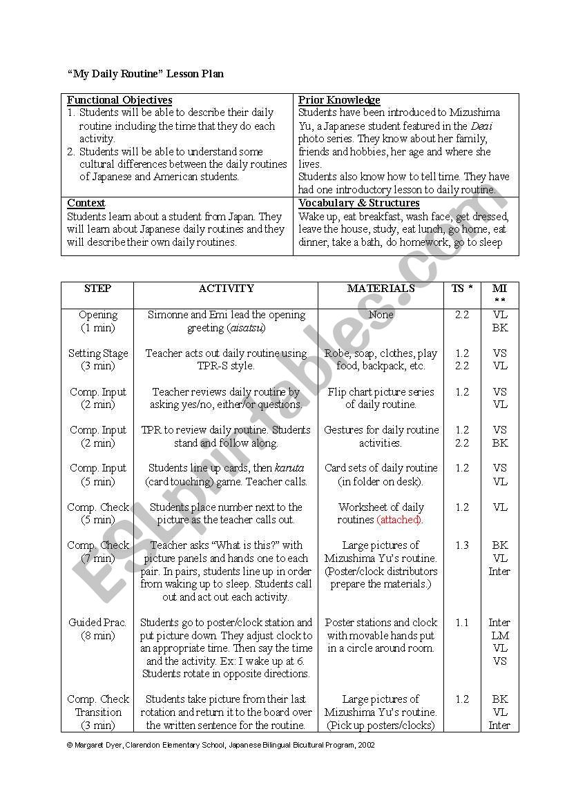 Daily Routine worksheet