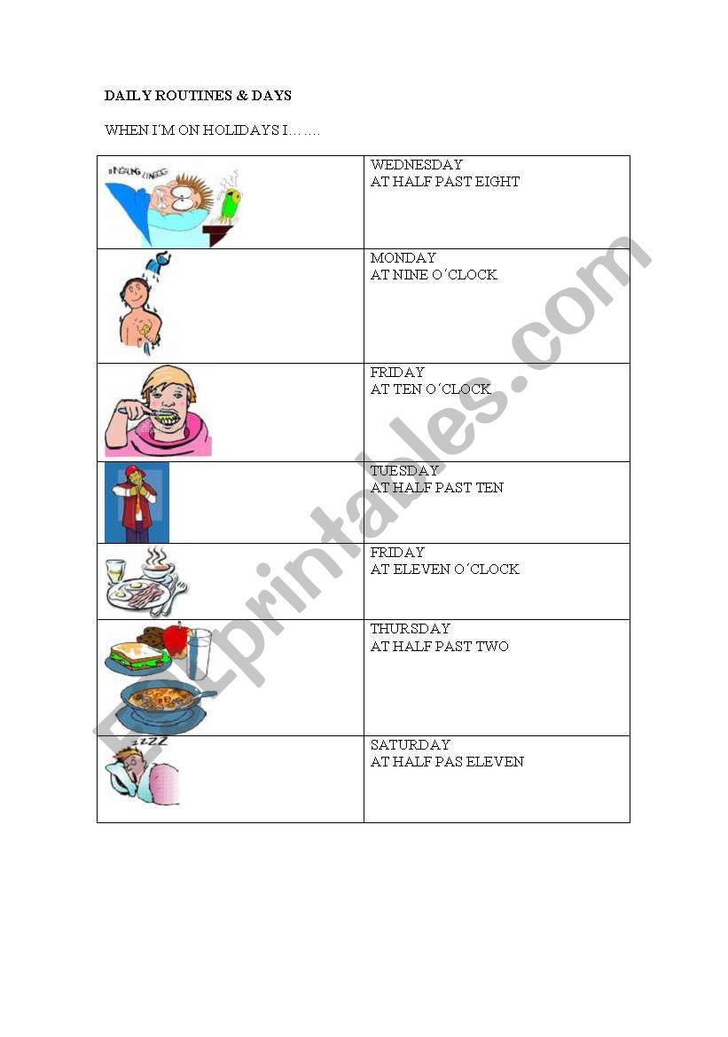 daily routines worksheet