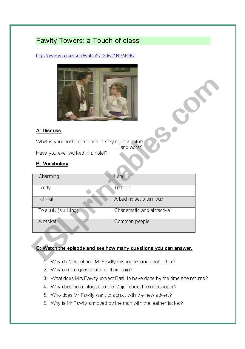 Fawlty Towers Worksheet worksheet