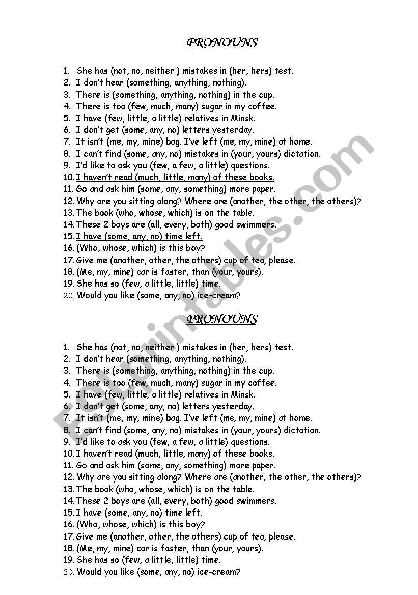 pronouns worksheet