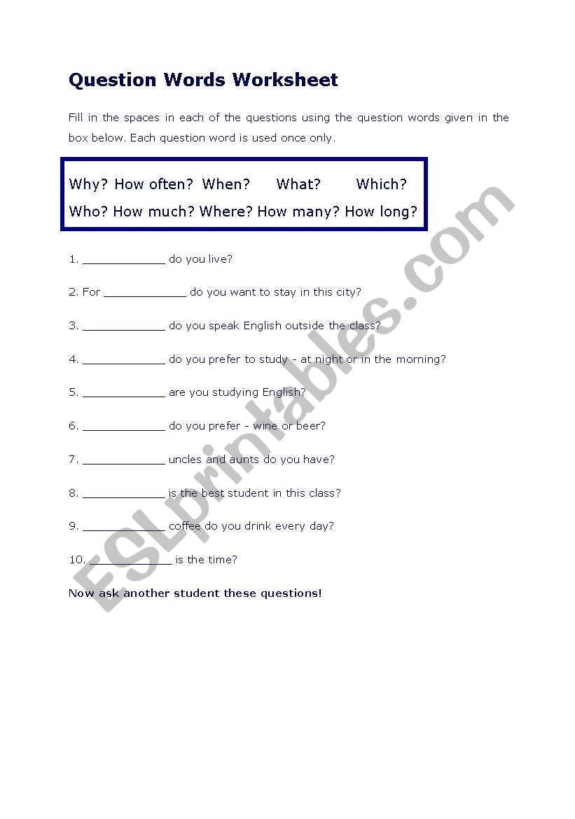 Question Words worksheet