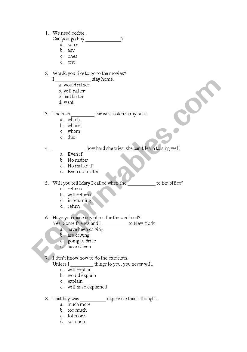general grammar review worksheet