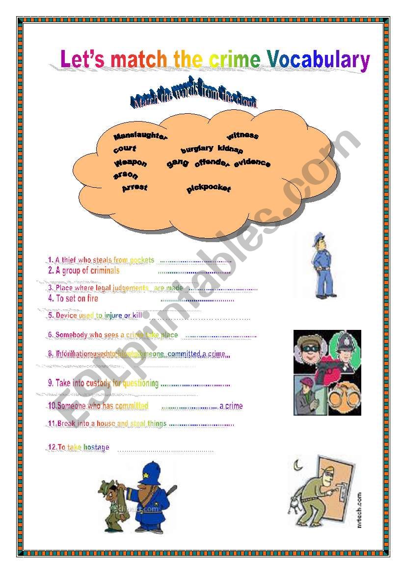 crime-vocabulary matching worksheet