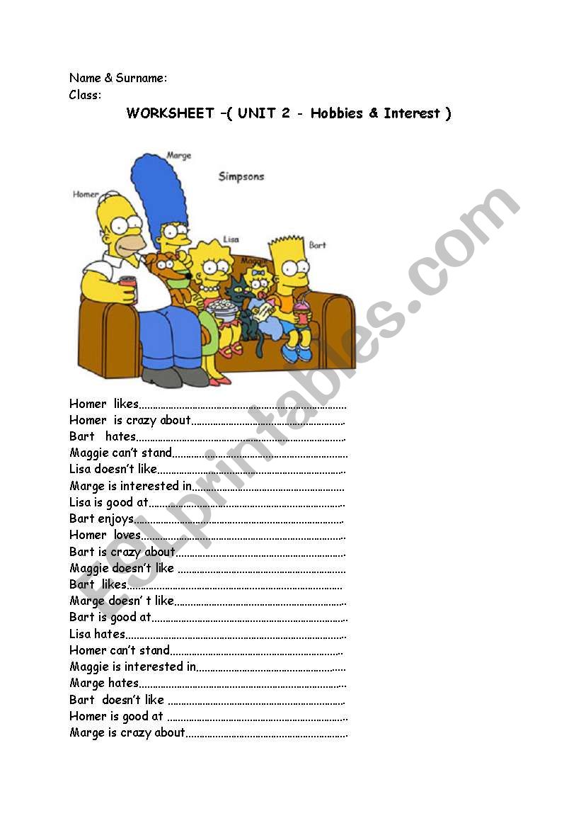 Like -Dislike worksheet