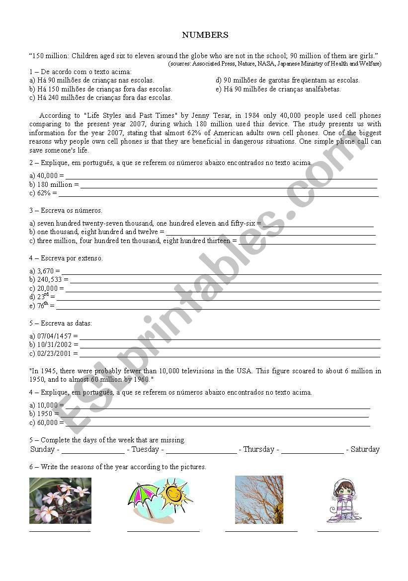 English worksheets: NUMBERS
