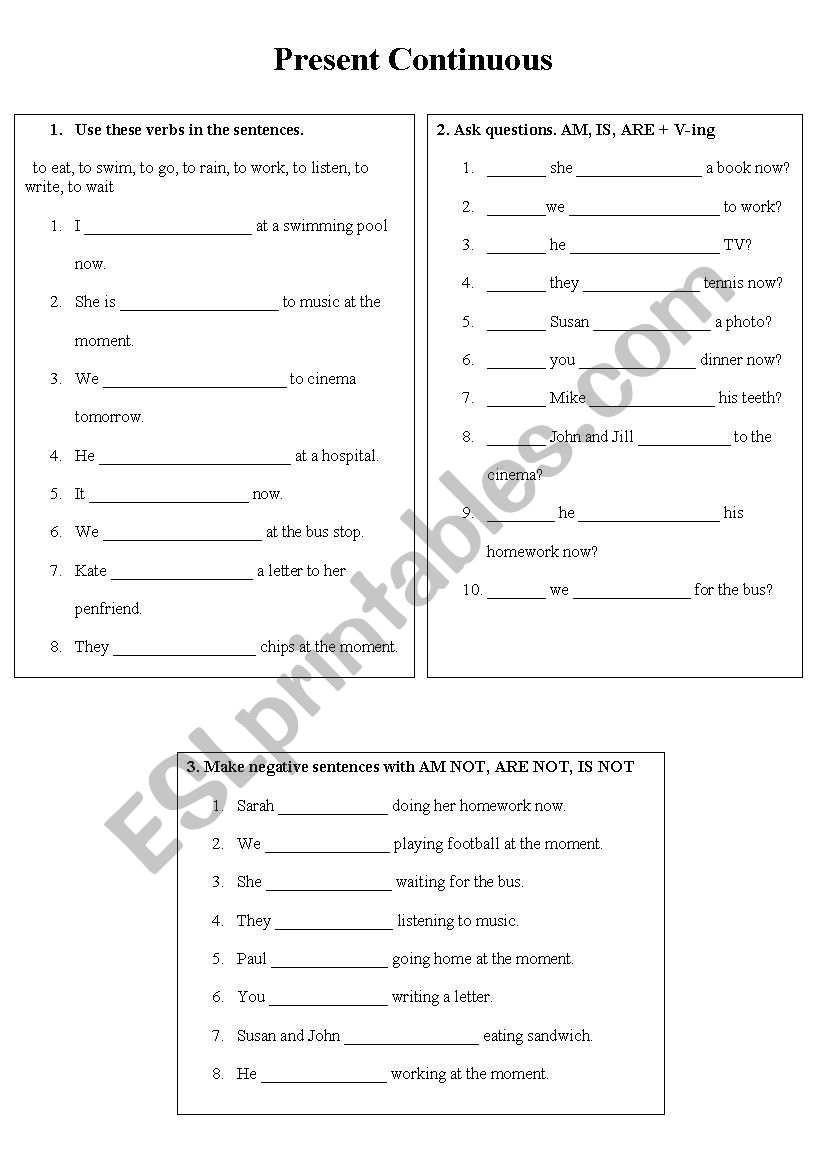 Present Continuous worksheet