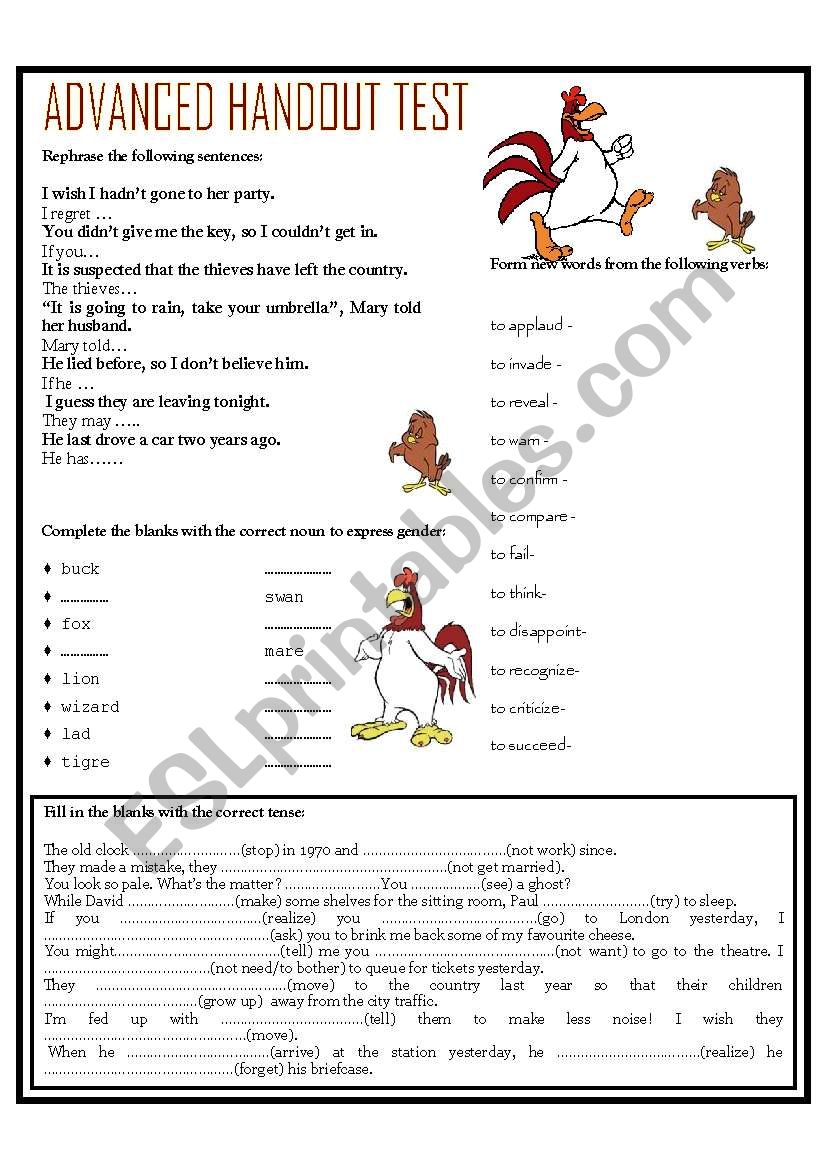 ADVANCED HANDOUT TEST 3 worksheet