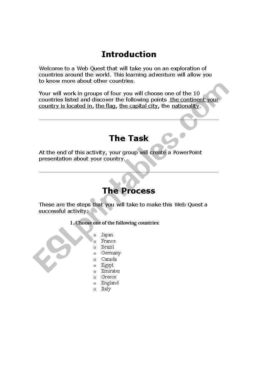 Country webquest worksheet