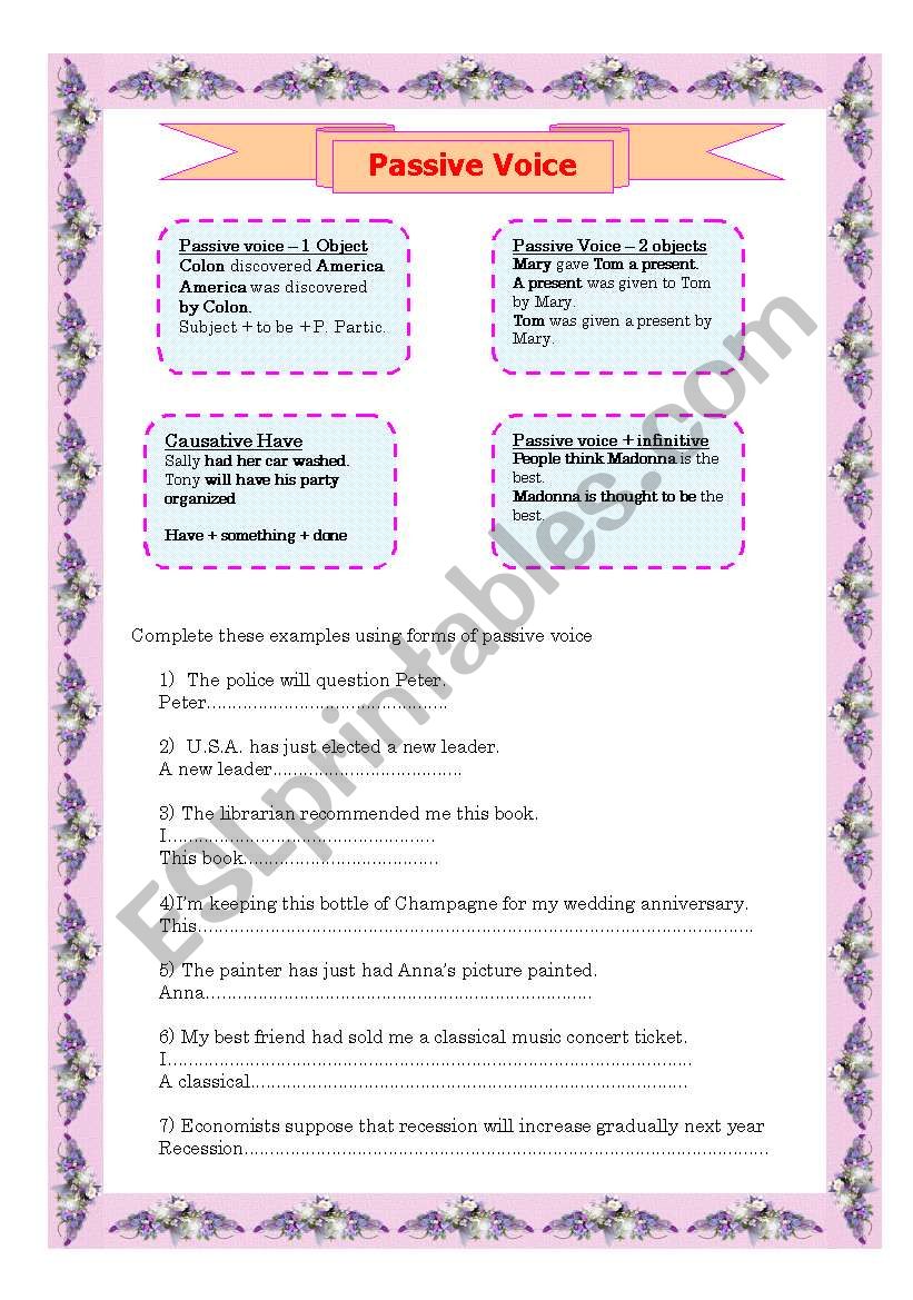 Passive voice advanced worksheet