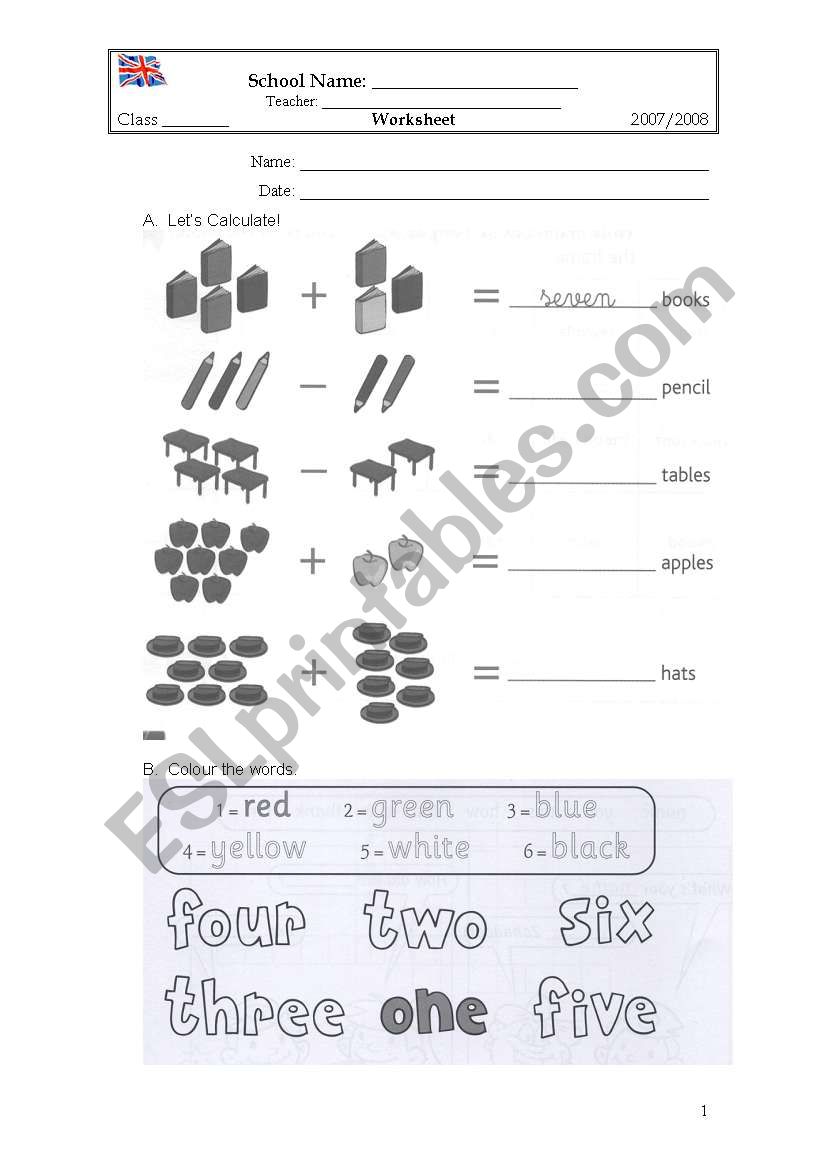 Colours and Numbers worksheet