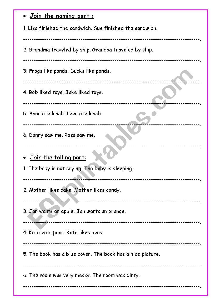 Naming And Action Parts Of Sentences Worksheet