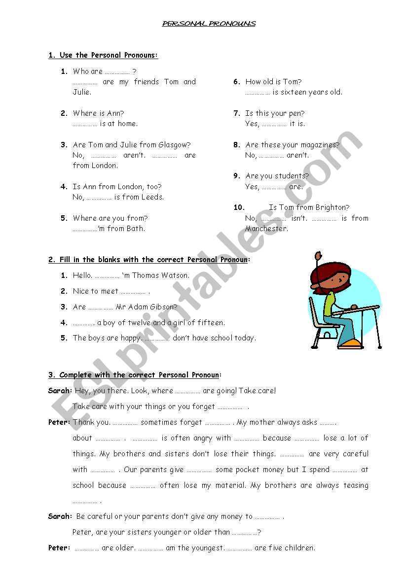 Personal pronouns worksheet