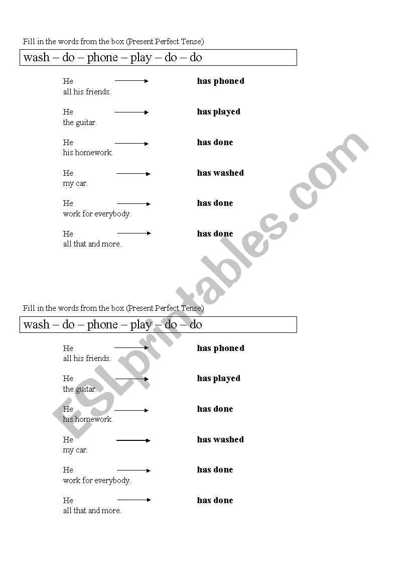Present Perfect Tense (worksheet for the Learning House!)