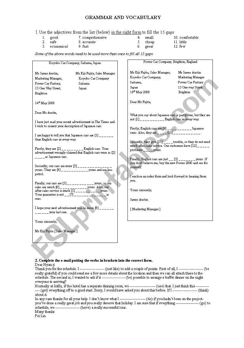 Test commercial letters worksheet