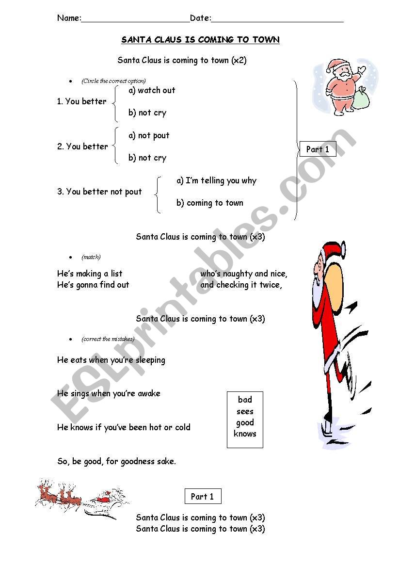 Santa Claus is coming to town worksheet