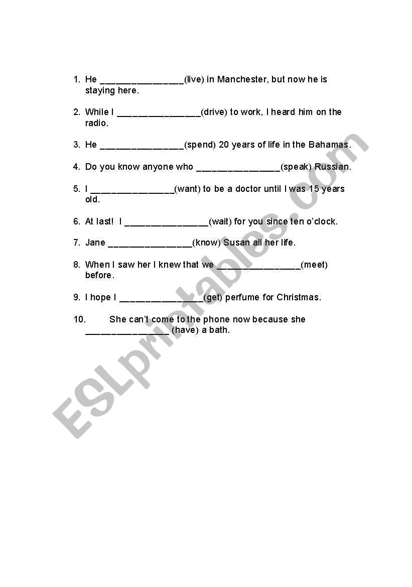 verb tense review worksheet