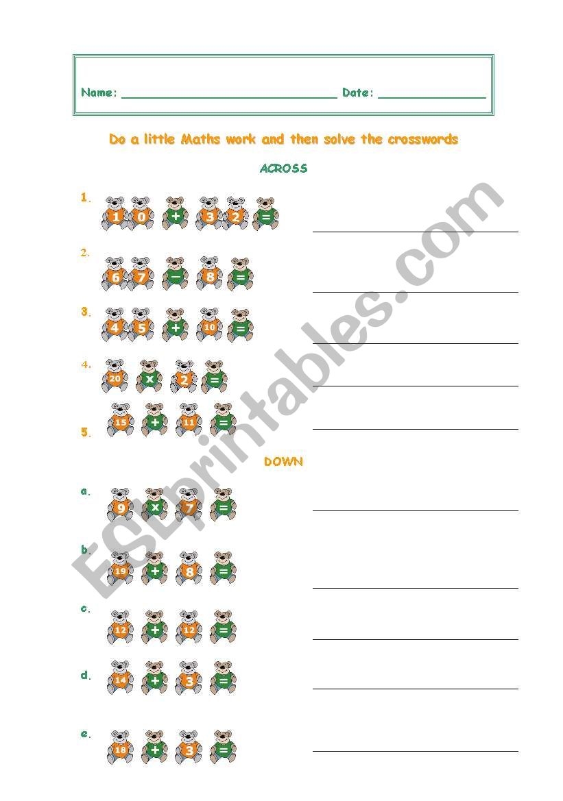 Numbers worksheet