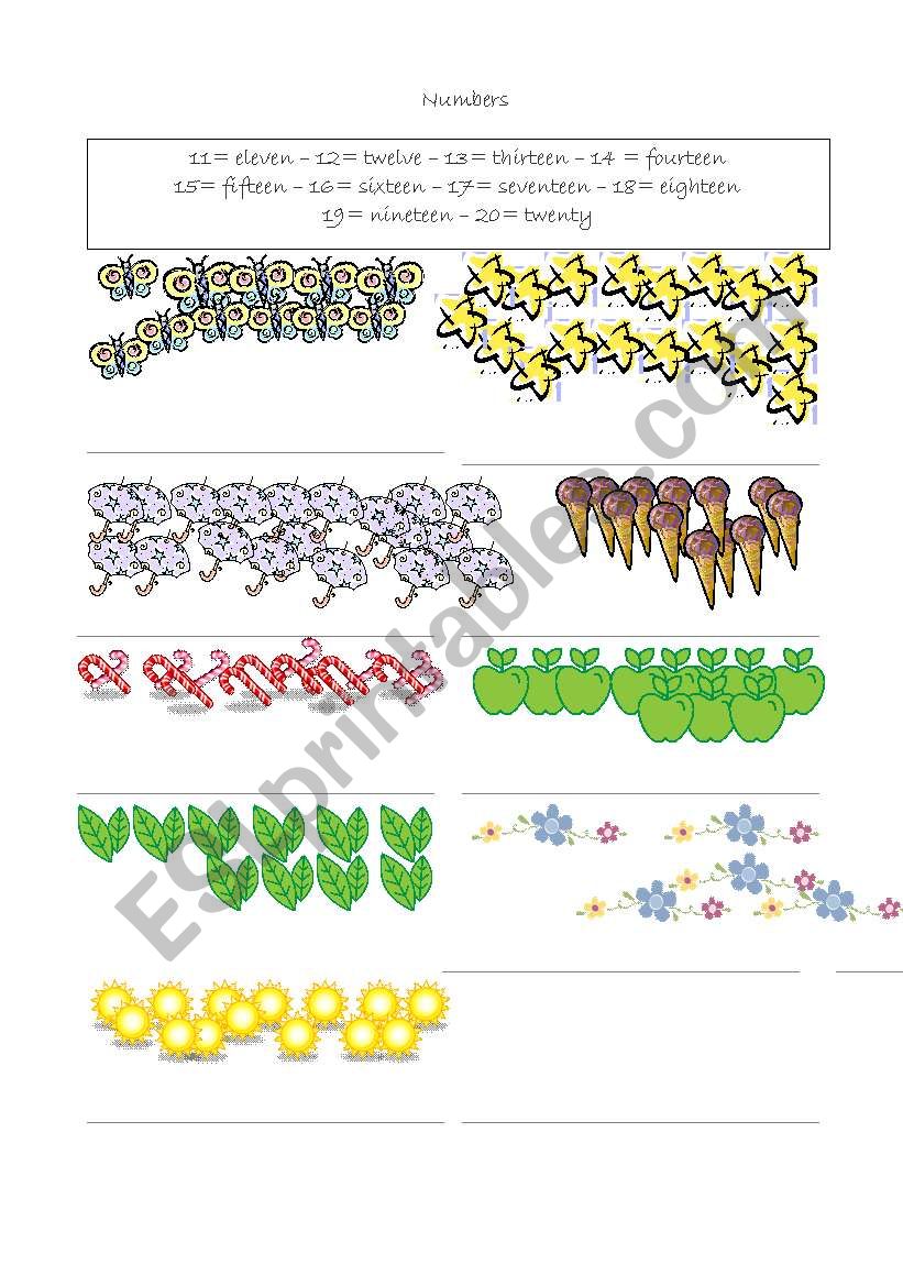 Numbers 11 to 20 worksheet
