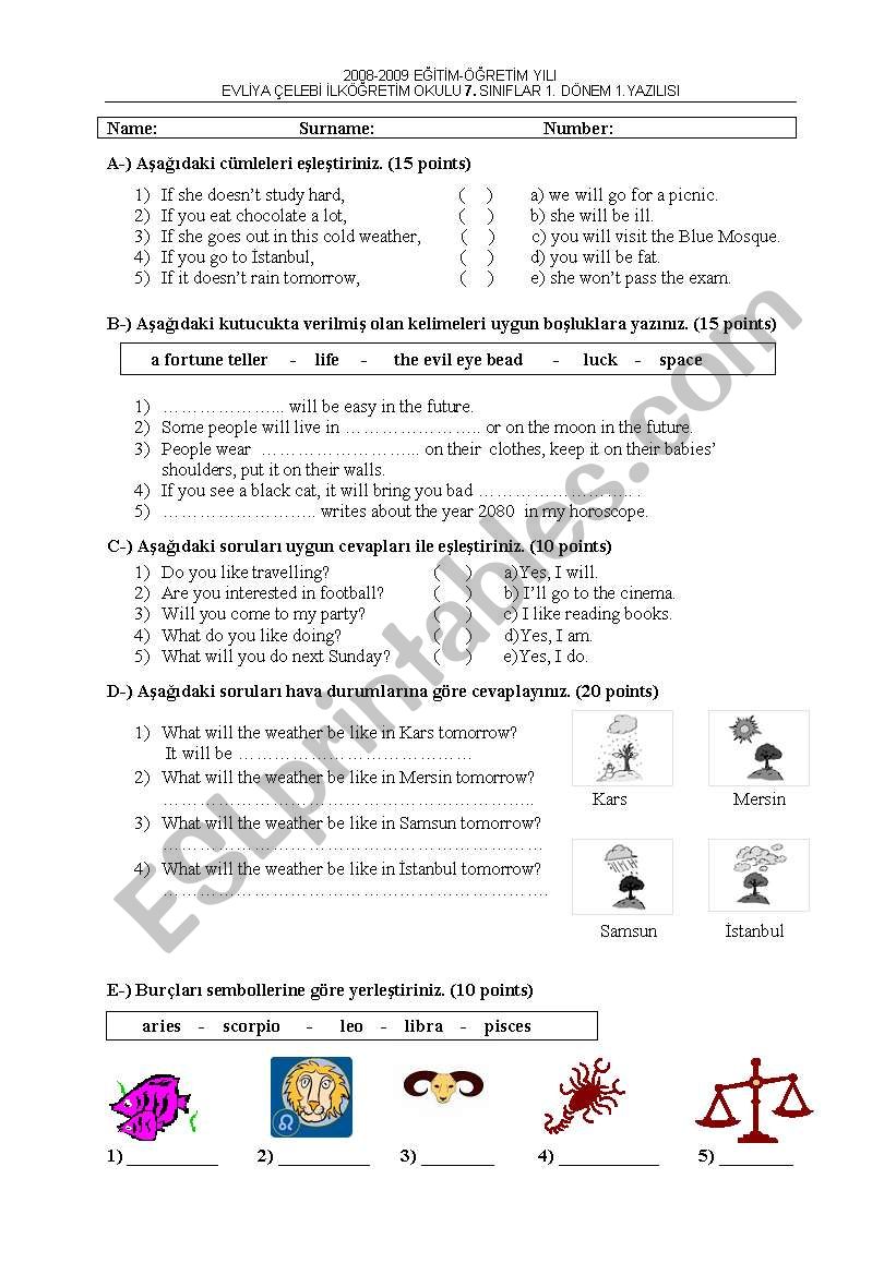 7th Class Examination worksheet