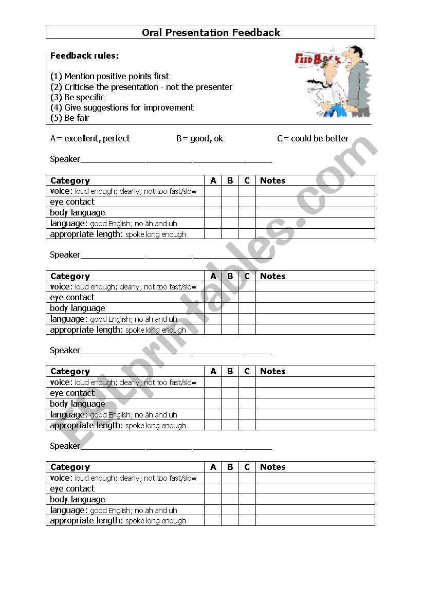 Oral Presentation Evaluation form