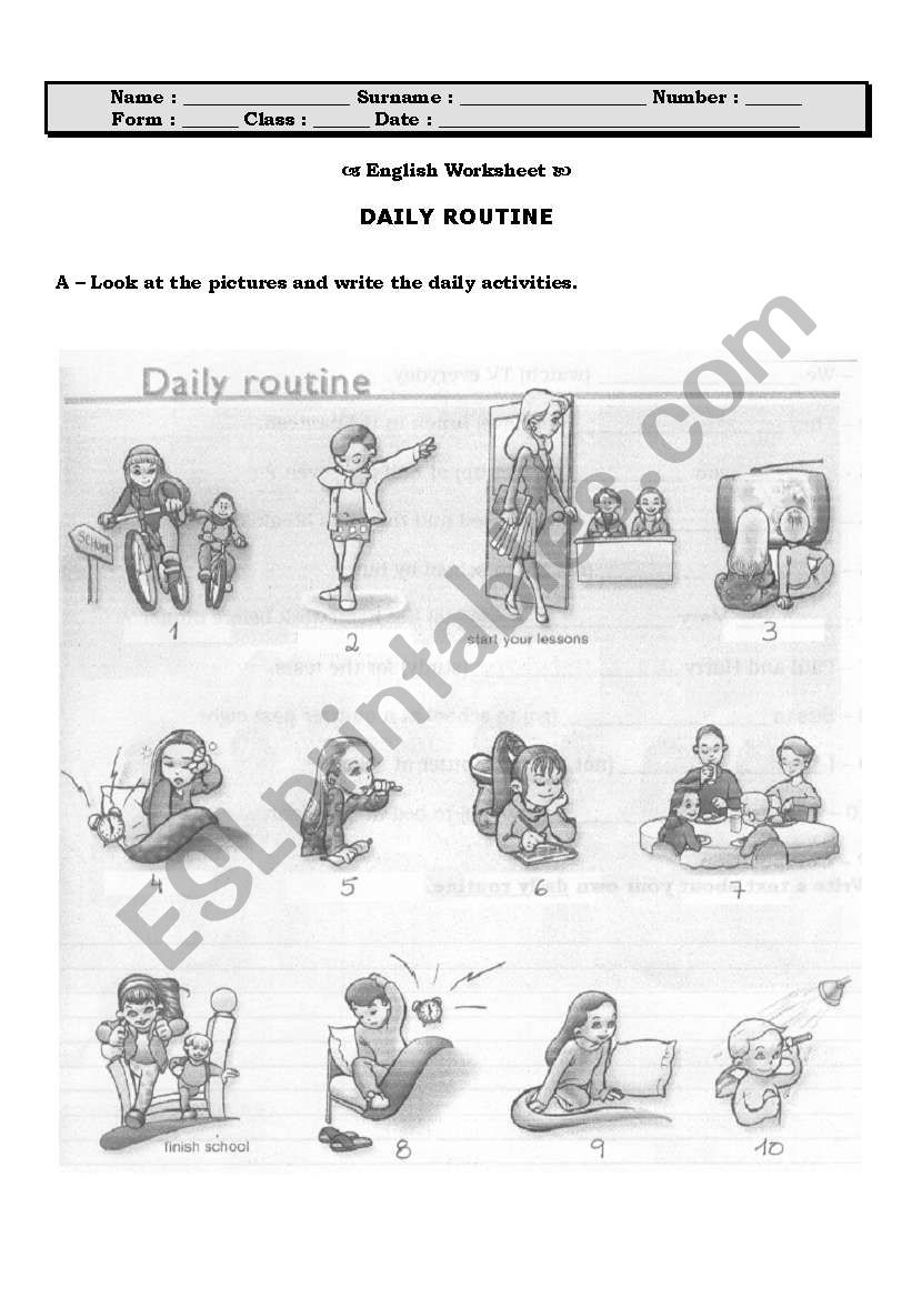 DAILY ROUTINE worksheet