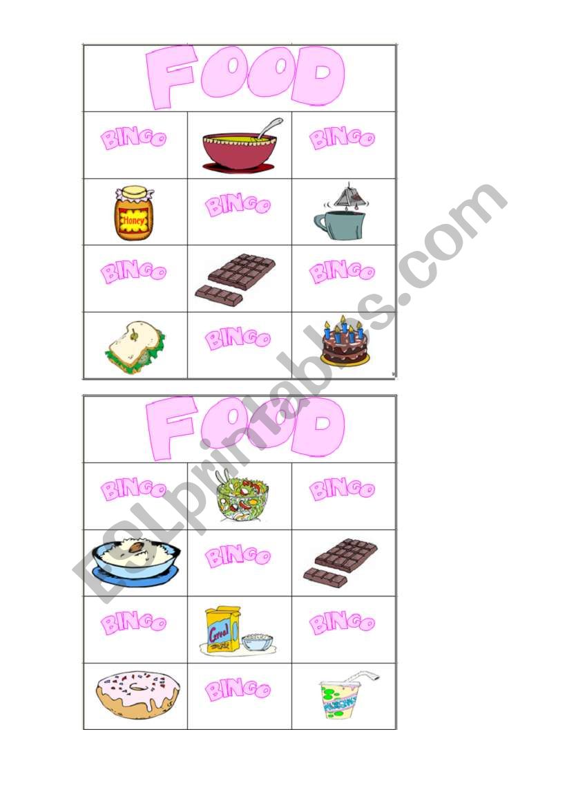 food bingo part 1/8 worksheet
