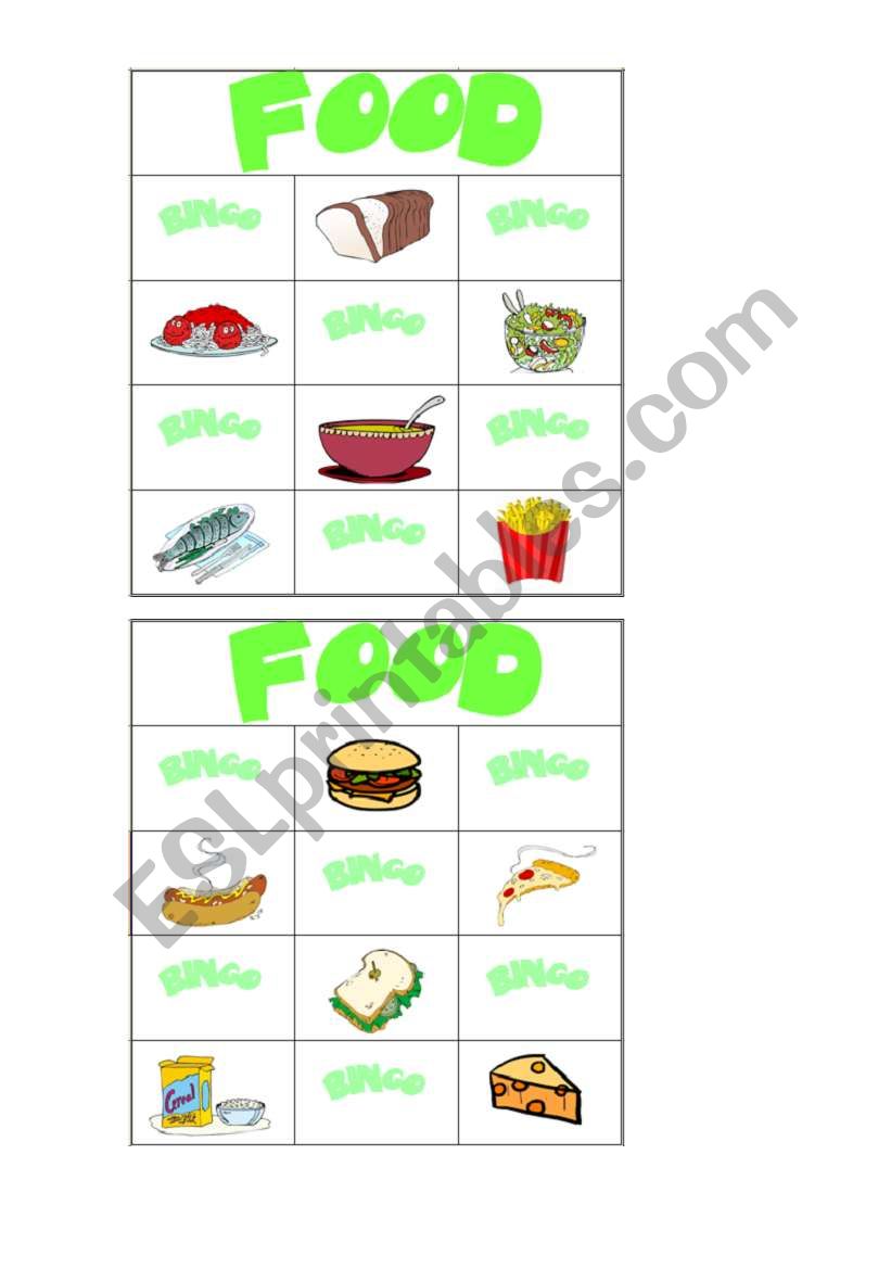 food bingo part 2/8 worksheet