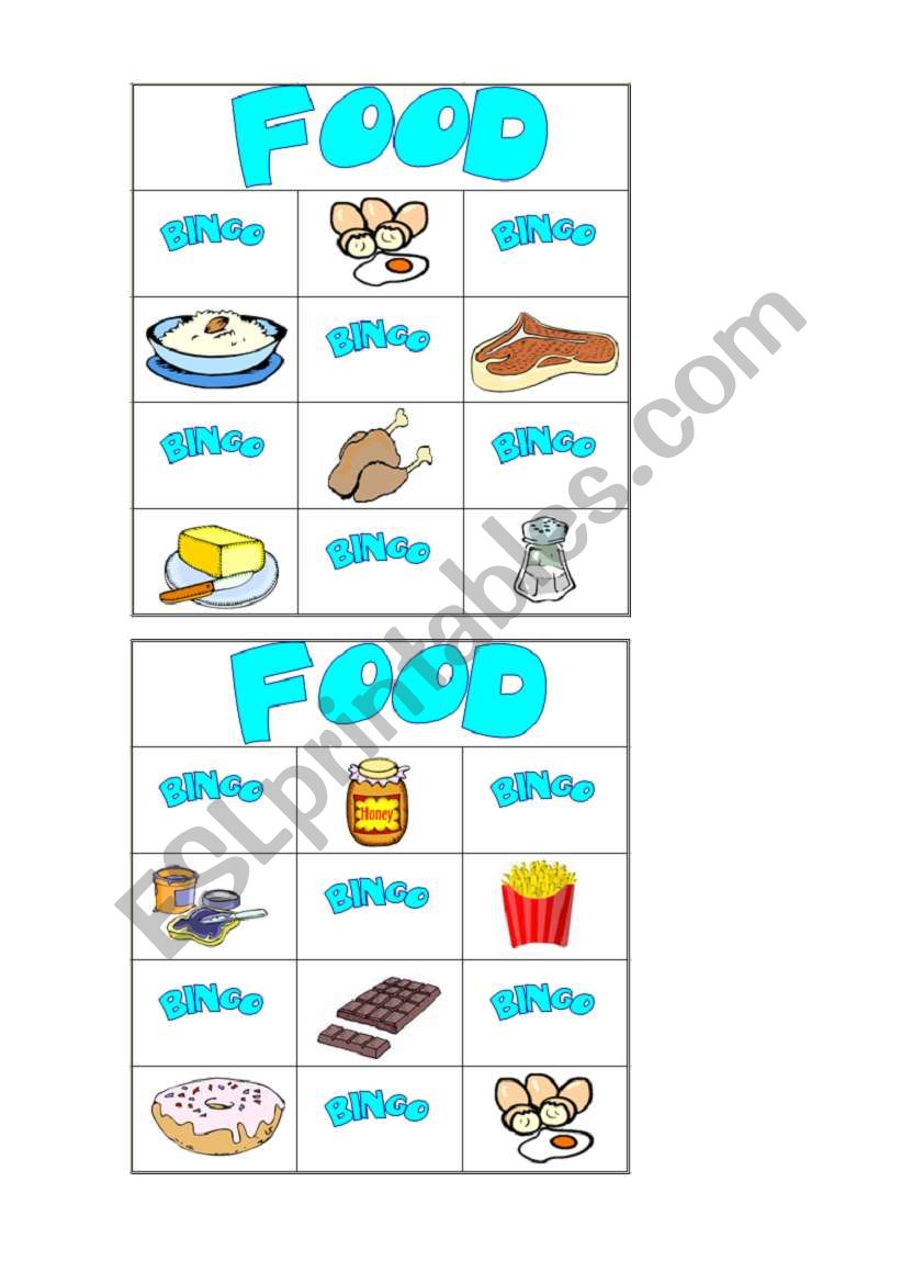 food bingo part 3/8 worksheet