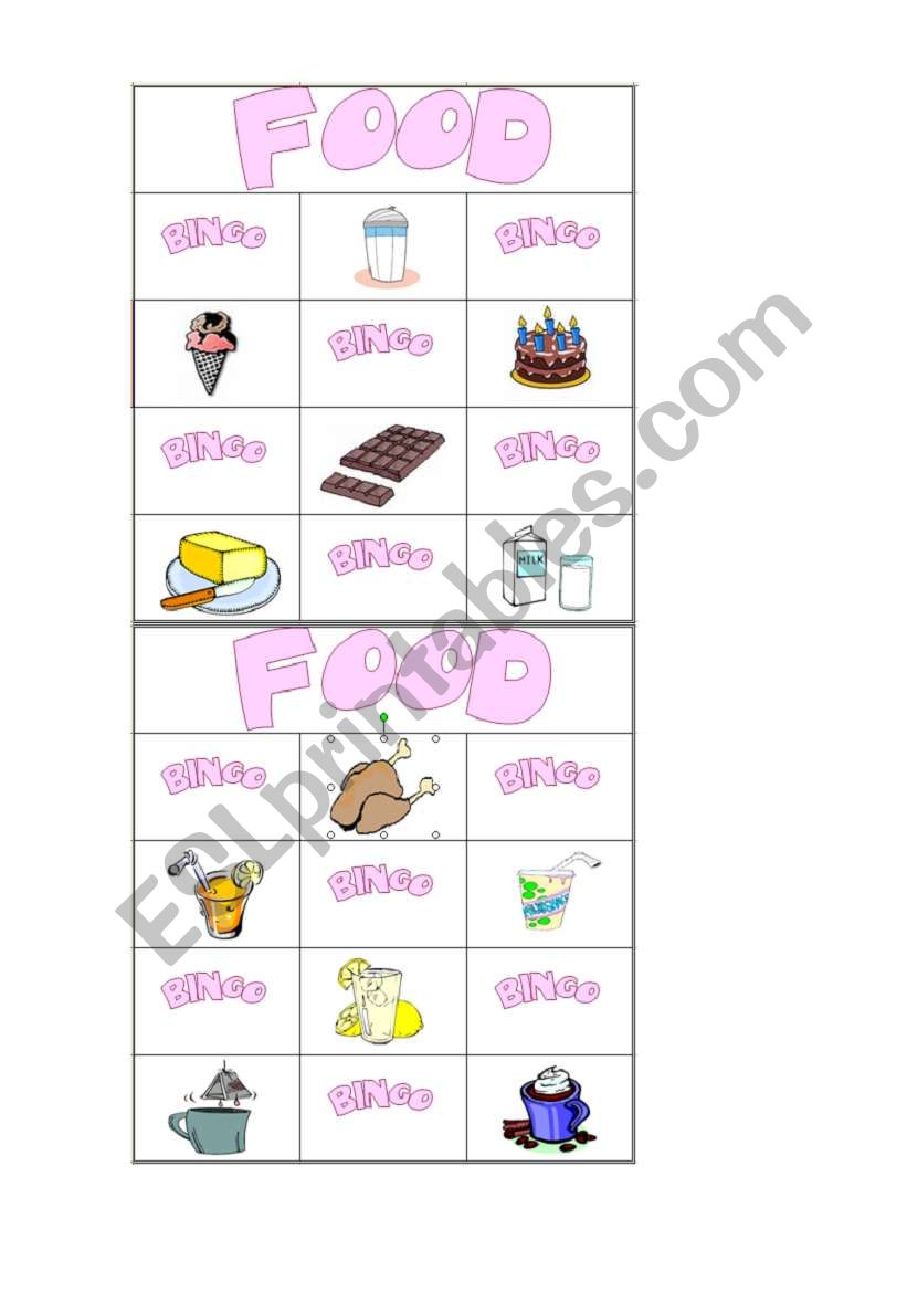 food bingo part 4/8 worksheet