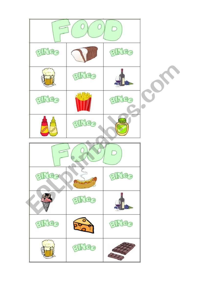 food bingo part 5/8 worksheet