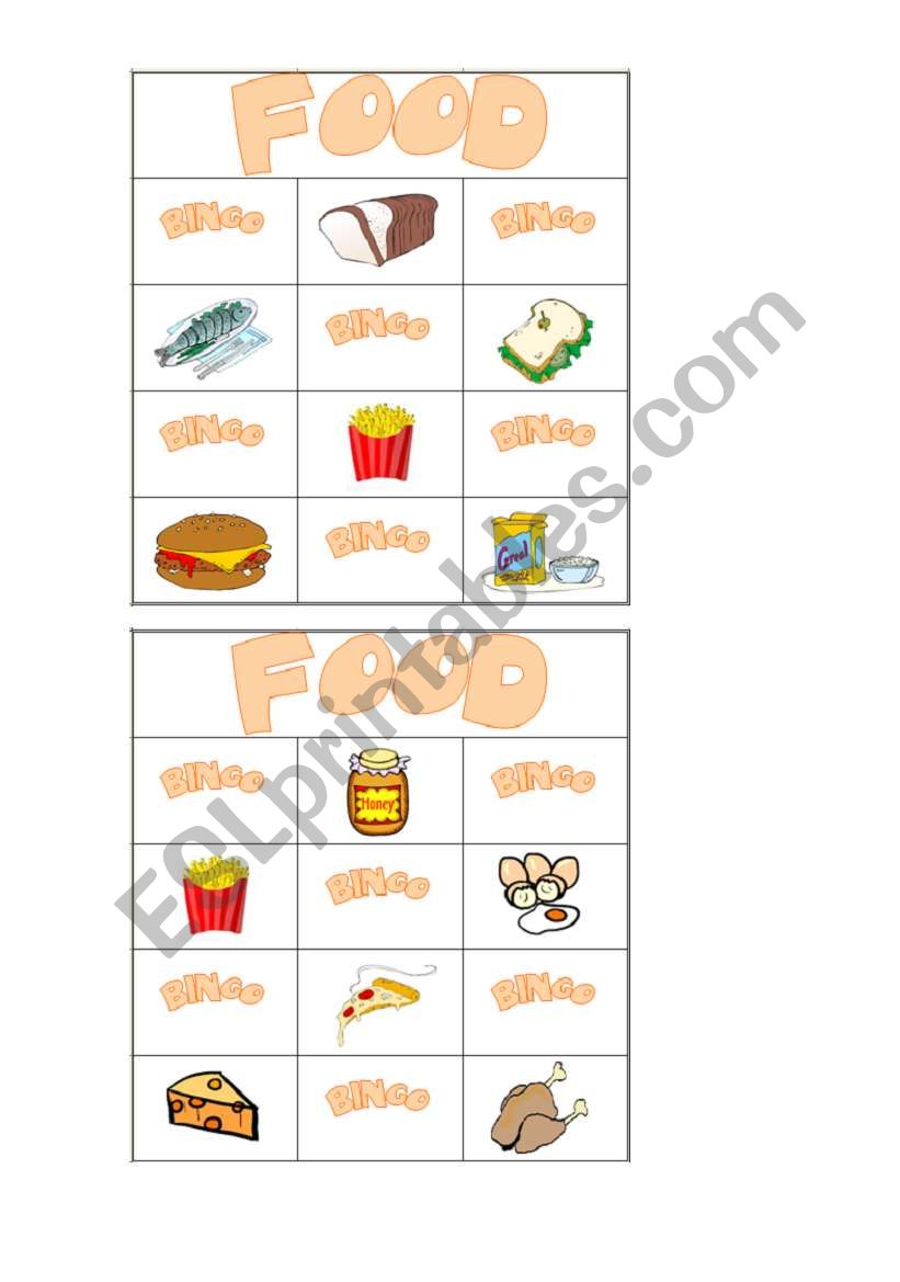 food bingo part 6/8 worksheet