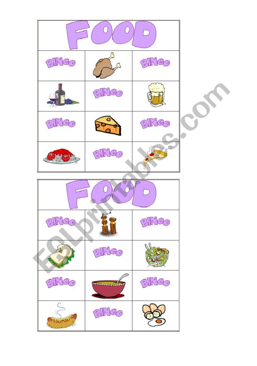 food bingo part 7/8 worksheet