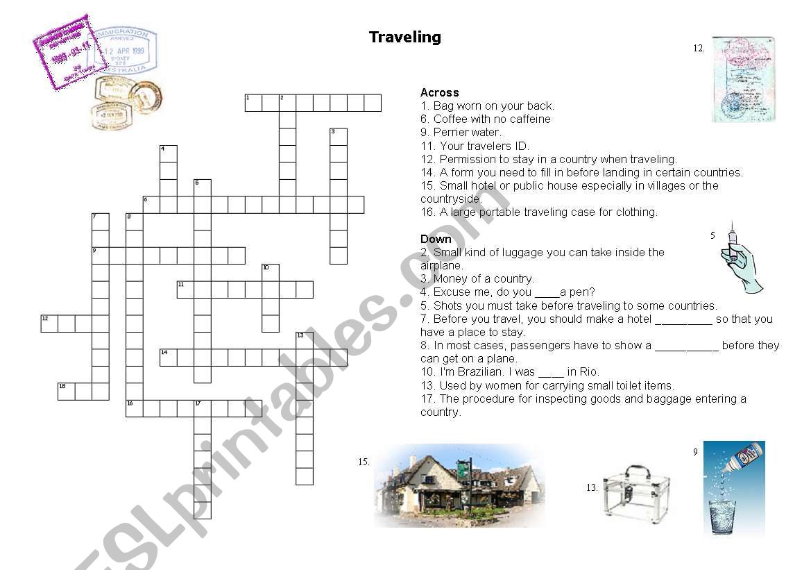 Traveling Crossword worksheet