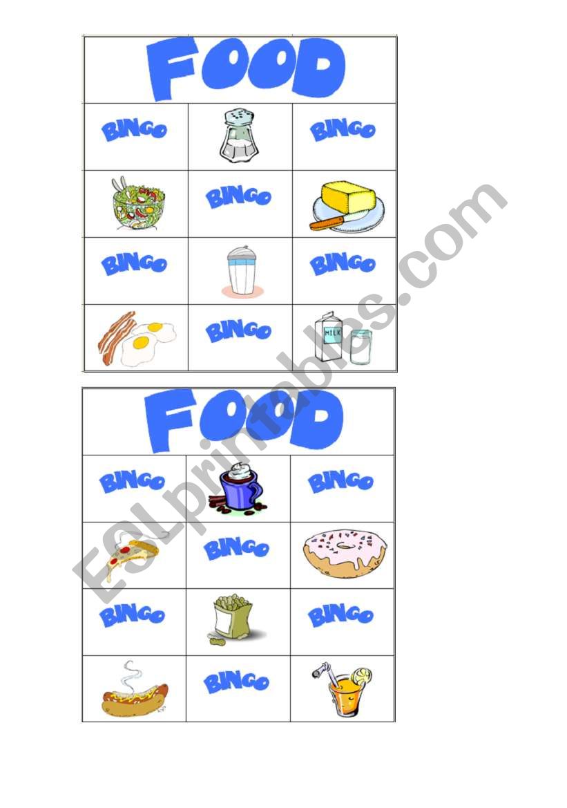 food bingo part 8/8 worksheet