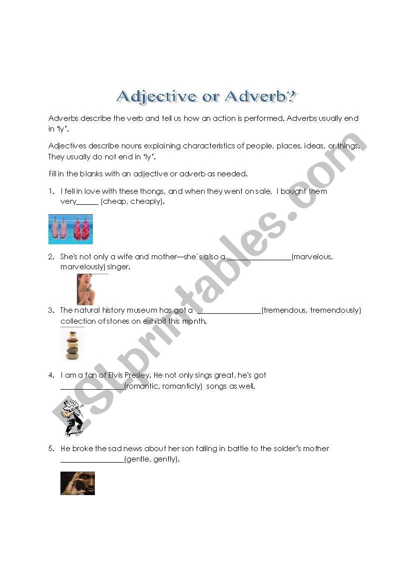 Adjective or Adverb worksheet