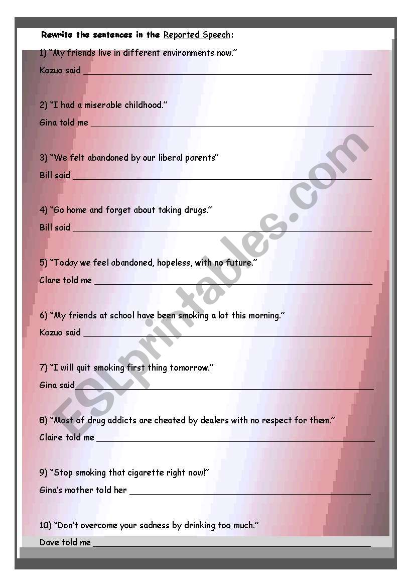 Reported speech worksheet