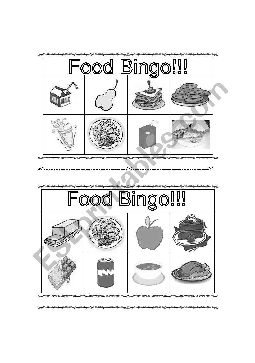Food Bingo (Black and White) worksheet