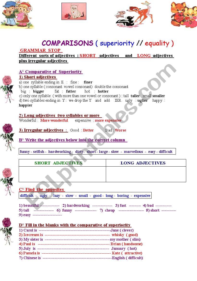 Comparative of superiority and equality and its 6 exercises 